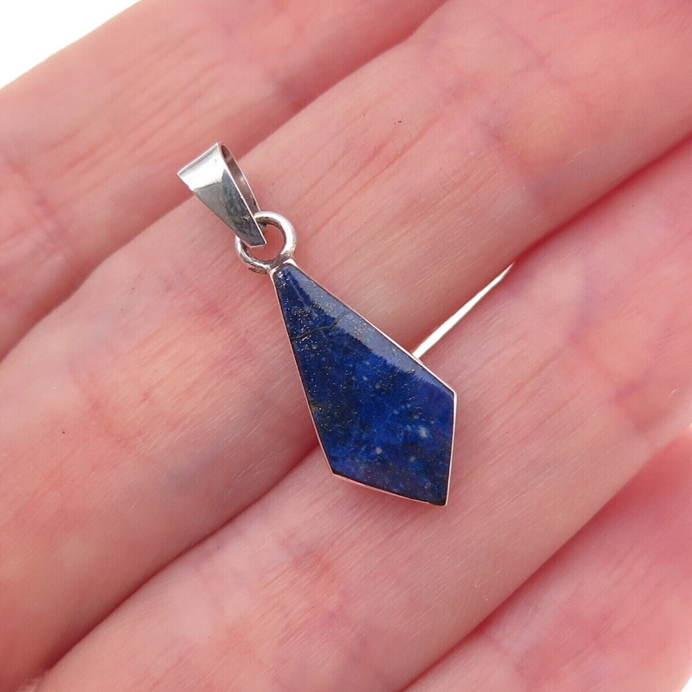 925 Sterling Silver Vintage Real Lapis Charm Pendant